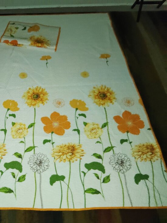 SUNFLOWER & MUMS QUILT & PILLOW SHAMS COTTON REVERSIBLE SHABBY COTTAGE 85 x 85 - Picture 6 of 6